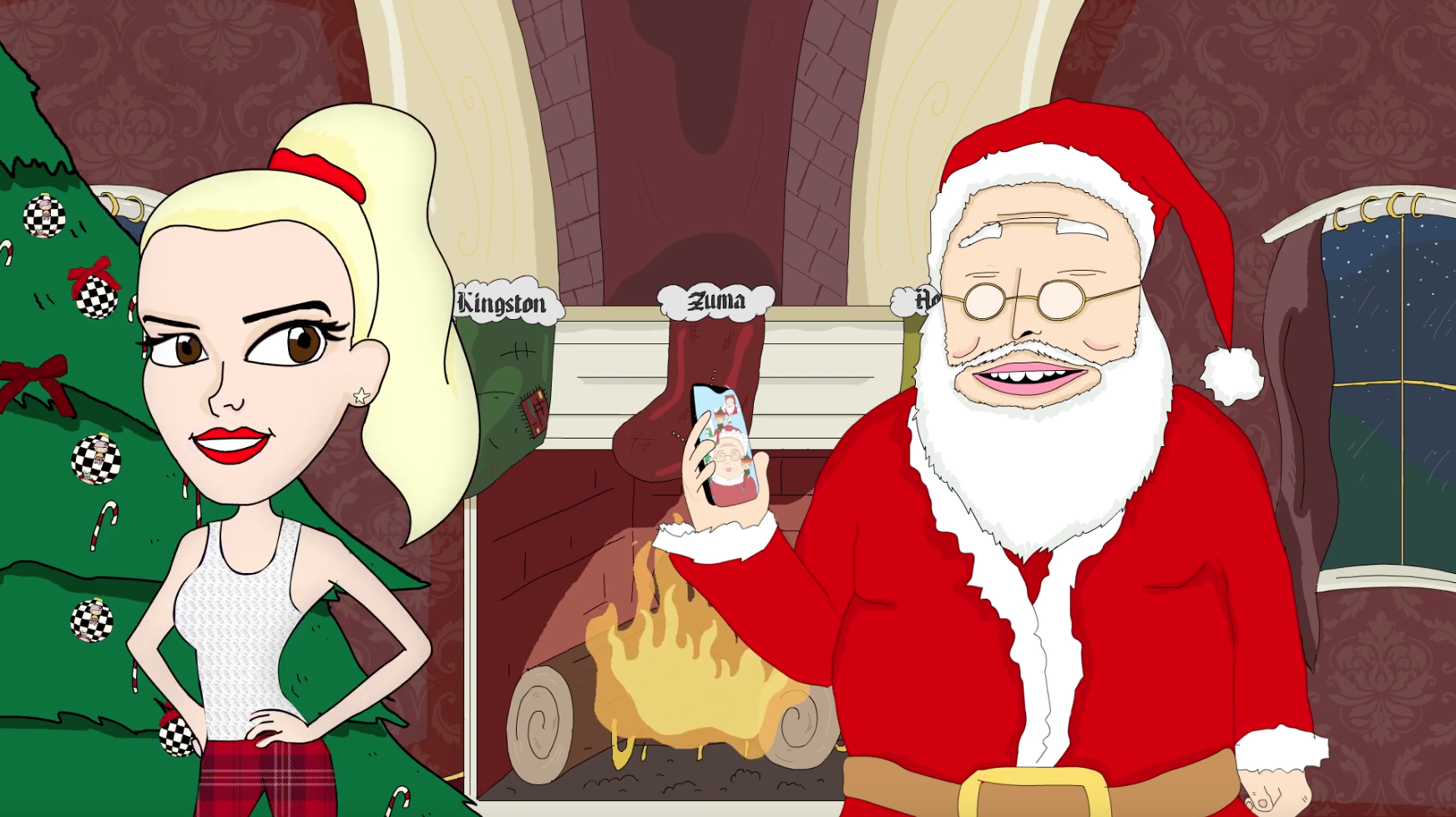 Gwen Stefani and Santa Animation Still Frame